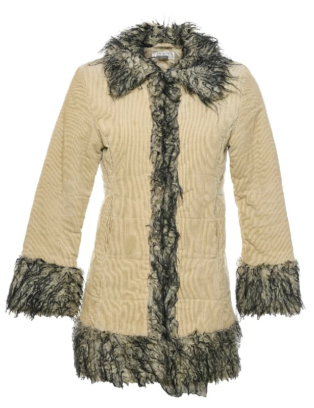 Amazing Deals cold weather jacketCorduroy Y2K Faux Fur Trim Coat - S