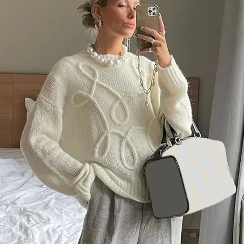 Special Savings Lunivop Fashion Casual Pullovers For Women Solid Color Round Neck Long Sleeve Knitted Sweater Loose Female 2024 Autunn Winter New