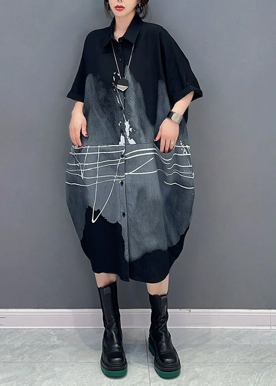 Lowest Prices summer floral dresssummer floral dressBlack Print Patchwork Cotton Shirts Dress Peter Pan Collar Summer