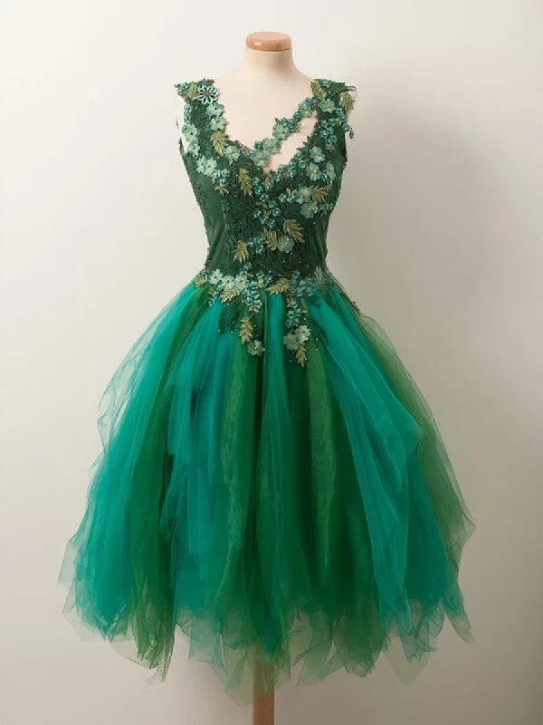 Price Rollback cocktail party dresscocktail party dressUnique Beaded Floral Short Green Lace Prom Dresses, Fluffy Green Lace Formal Graduation Homecoming Dresses