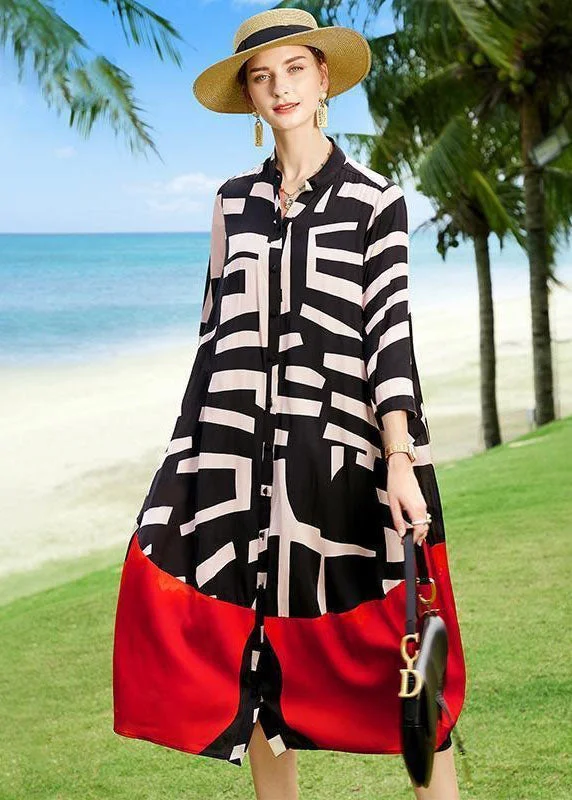 Limited Time Offer mini dressmini dress2023 Summer Colorblock Patchwork Print Holiday Dresses Silk Coat