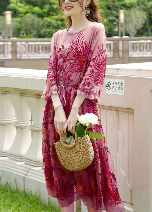 Huge Discounts ruched dressruched dressFashion Red Embroideried Cinched Silk Dresses Bracelet Sleeve