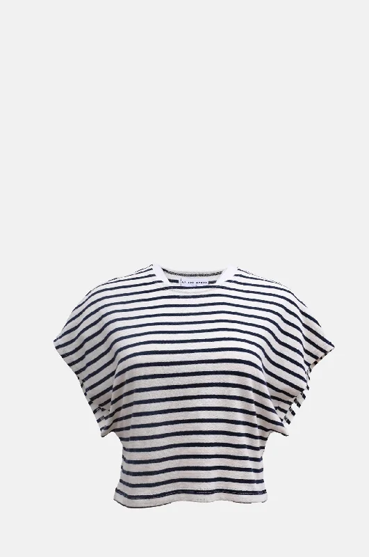Overstock trendy sports sweatshirtLuju Crop Tee Navy Cream Stripe