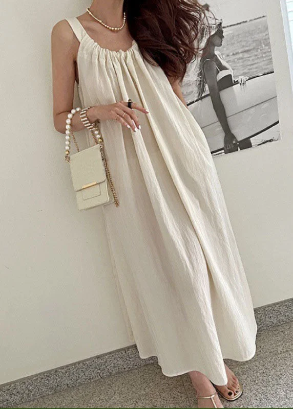 Now or Never sleeveless dresssleeveless dressHandmade Khaki Wrinkled Patchwork Cotton Spaghetti Strap Dress Sleeveless