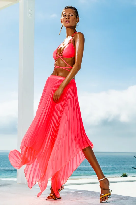 Price Drop Asymmetrical Pink Pleated Skirt