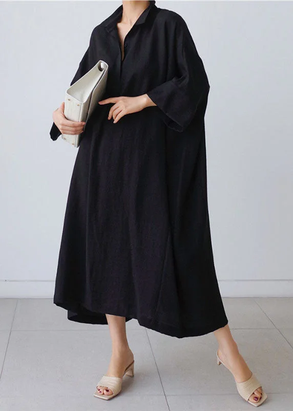Buy Now one-shoulder dressone-shoulder dressBlack Patchwork Cotton Dress Peter Pan Collar Bracelet Sleeve