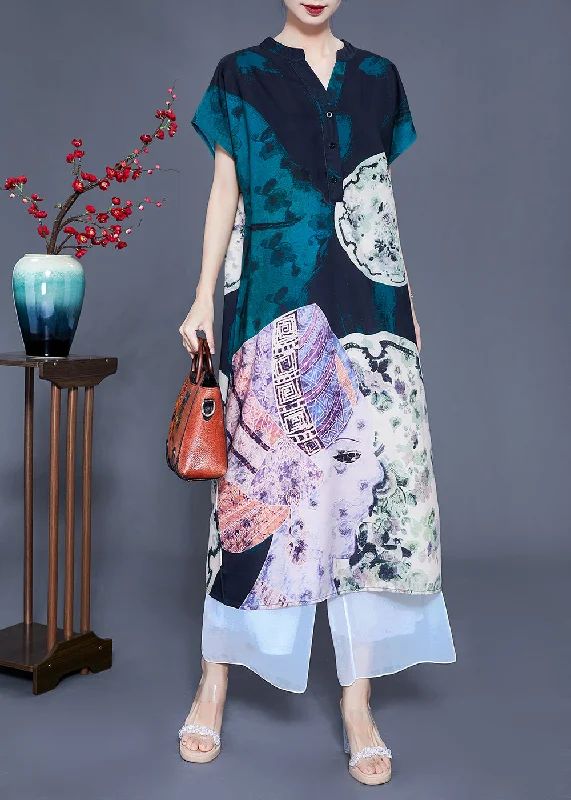 Don't Miss knit dressknit dressWomen V Neck Original Design Print Silk Long Dress Summer