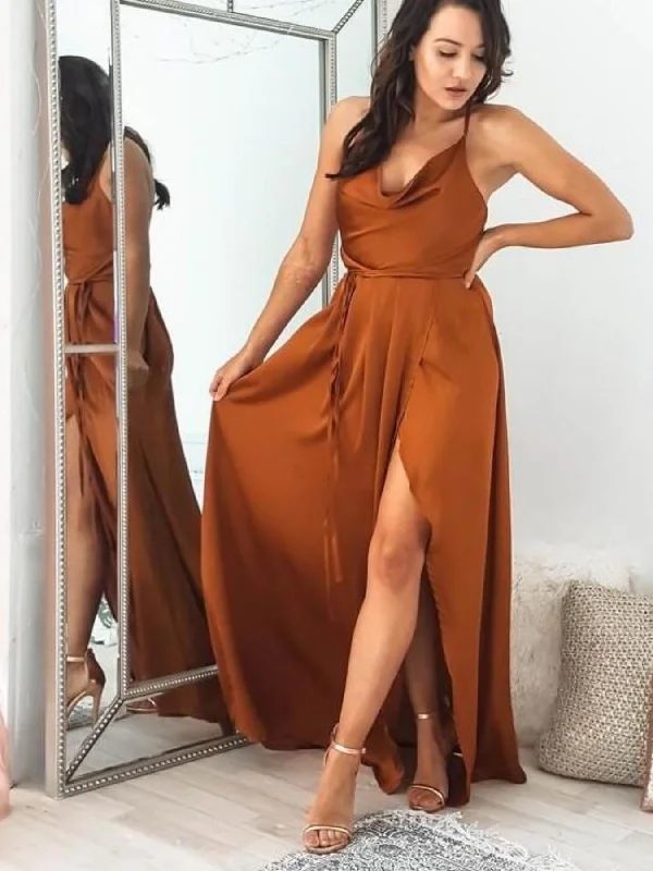 Today’s Special party-ready dressparty-ready dressSimple A Line Brown Long Prom Dresses with High Slit, Long Brown Formal Graduation Evening Dresses SP2818