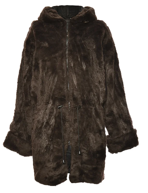 Fantastic Offers retro coatLong Dark Brown Faux Fur Coat - L