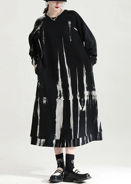 elegant dressFrench Black Oversized Tie Dye Cotton Pullover Streetwear Dress Fall