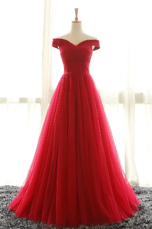 Major Savings casual day dresscasual day dressBall Gown Off Shoulder Sleeve Red Prom Dress