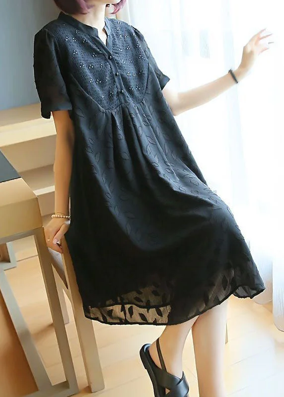 Price Drop Alert long sleeve dresslong sleeve dressPlus Size Black Stand Collar Patchwork Jacquard Chiffon Maxi Dresses Summer
