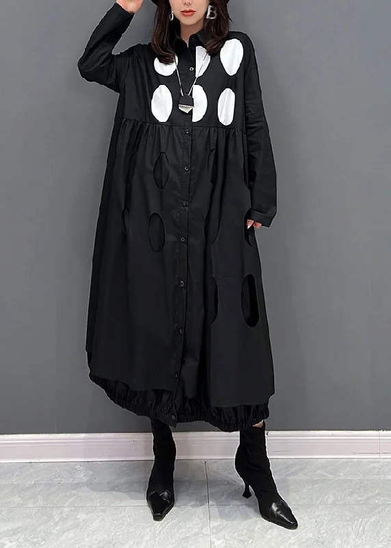 Daily Specials trendy wrap dresstrendy wrap dressFine Black Peter Pan Collar Dot Wrinkled Button Maxi Dresses Fall