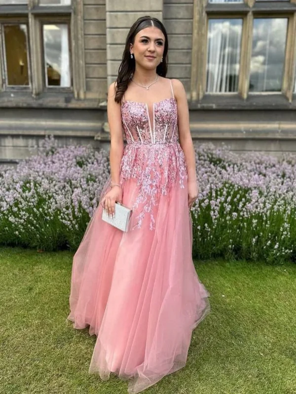Midnight Madness fitted dressfitted dressA Line V Neck Pink Lace Sequins Long Prom Dresses, Long Pink Formal Graduation Evening Dresses SP3067