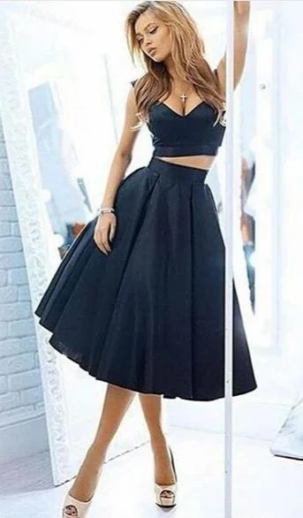 Buy Now lace dresslace dressTea Length Two Pieces Navy Blue Off Shoulder Sleeves Homecoming Dresses
