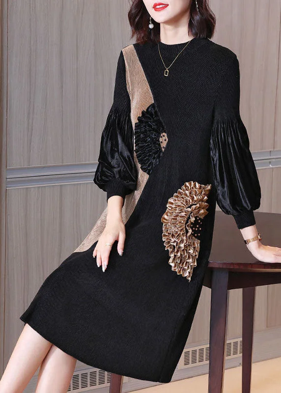Instant Discount A-line dressA-line dressBoutique Black Ruffled Patchwork Vacation Dresses Spring