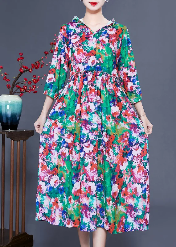 Big Savings textured dresstextured dressWomen Slim Fit Hooded Ruffled Print Silk Long Dresses Summer