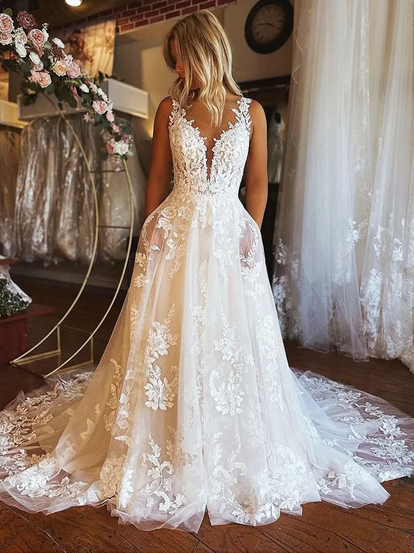 Super Sale stylish dressstylish dressV Neck Open Back Ivory Lace Long Prom Wedding Dresses with Train, Ivory Lace Formal Evening Dresses SP2242