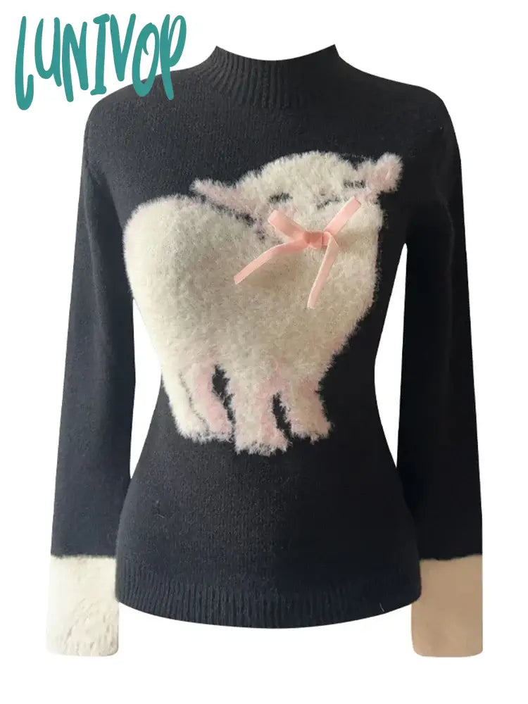 Big Discounts Lunivop Autumn Winter Woman Cute Core Korean Kawaii Jumper Turtleneck Sweater 2000s Aesthetic Knitwears Vintage Jerseys Pullovers Cozy