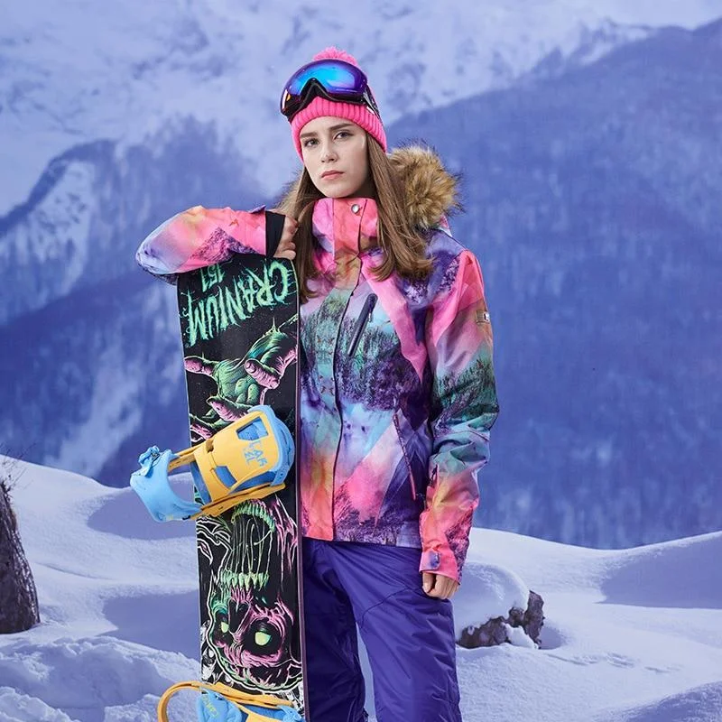 trendy bomber coatGSOU SNOW Waterproof Patterned Snowboard Jacket - Women's