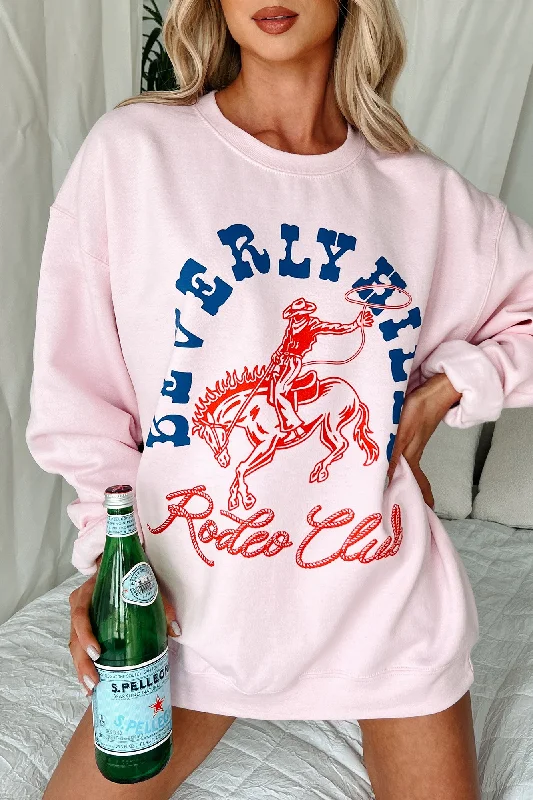 luxury fitness sweatshirt"Beverly Hills Rodeo Club" Graphic Crewneck (Light Pink)