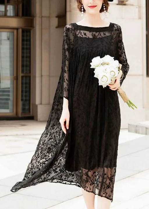 Today’s Special tiered dresstiered dressHandmade Black Square Collar Embroideried Silk A Line Dresses Summer