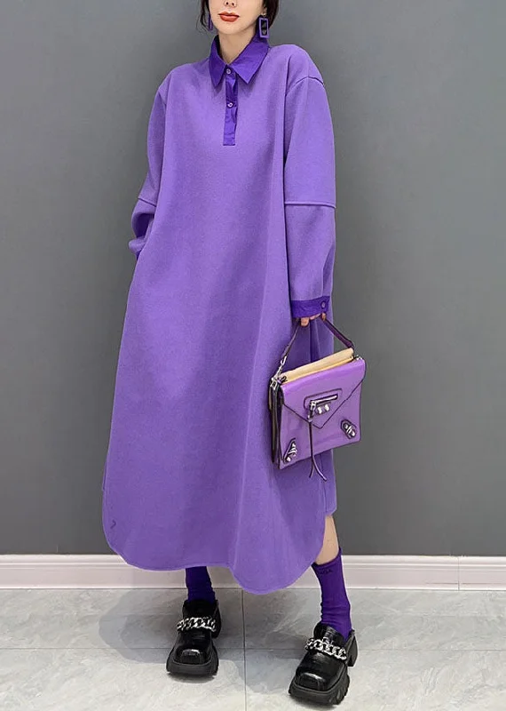 Epic Deals bodycon dressbodycon dressLoose Purple Peter Pan Collar Cotton Solid Dresses Spring