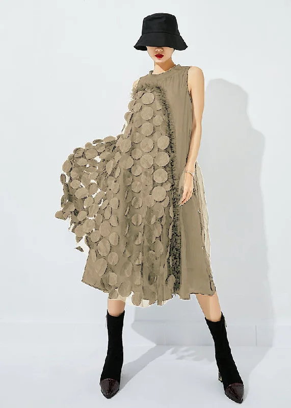 Clearance Sale party-ready dressparty-ready dressBohemian Khaki Asymmetrical Patchwork Wrinkled Tulle Maxi Dress Sleeveless Clearance Sale party-ready dressparty-ready dressBohemian Khaki Asymmetrical Patchwork Wrinkled Tulle Maxi Dress Sleeveless