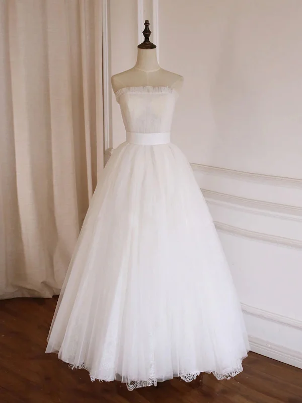 Must-Have Deals sleek dresssleek dressA Line Strapless White Tulle Long Prom Dresses, Long White Formal Graduation Evening Dresses SP2791