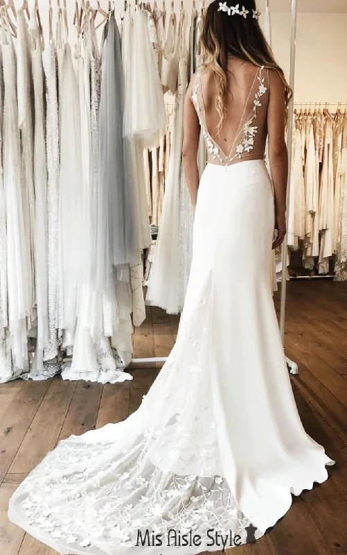 evening dressSexy Low V-Back Fitted Wedding Dress