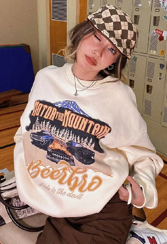 Markdowns MOTOR THE MOUNTAIN Graphic Letter Print Solid Color Long Sleeve Sweatshirt