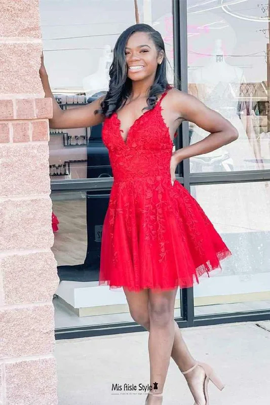 Unbeatable Prices high-waisted dresshigh-waisted dressShort Red Lace and Tulle Homecoming Dress