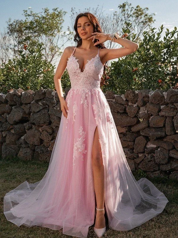 Seasonal Sale textured dresstextured dressV Neck Open Back Pink Lace Long Prom Dresses, Pink Lace Formal Dresses with High Slit, Pink Evening Dresses SP2670
