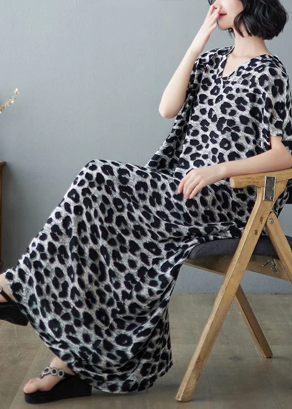 Price Meltdown fitted dressfitted dressItalian Grey Leopard Print Oversized Linen Maxi Dress Summer
