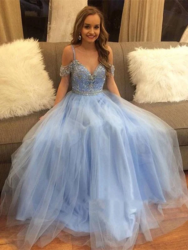 Great Deals casual evening dresscasual evening dressOff Shoulder Tulle Light Blue Prom Dress, Light Blue Formal Dress, Off Shoulder Graduation Dress