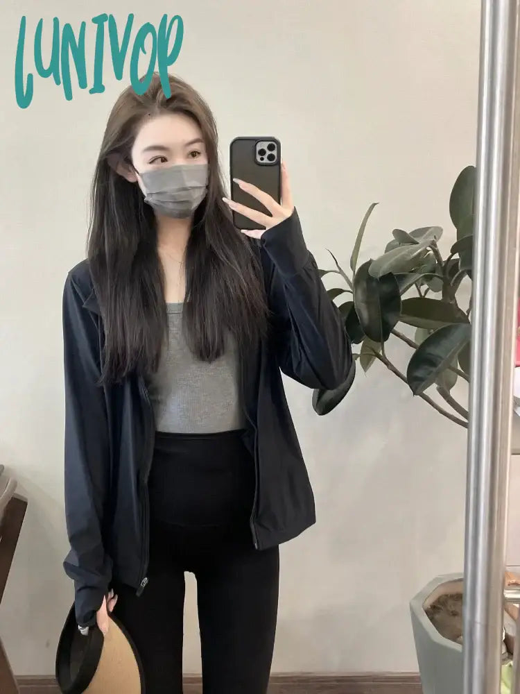 Referral Discount Lunivop Outdoor Sun Protection Y2k Aesthetic Solid Jackets Women Korean Thin Simple Hooded Coat Grunge Casual All Match Femme Veste 2024