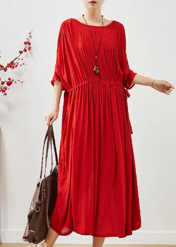 off-shoulder dressModern Red Oversized Drawstring Cotton Dresses Summer