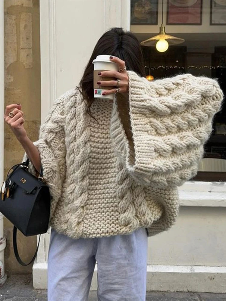 The Best Prices Lunivop Loose Twisted Knitted Pullover Sweaters Women Casual O-neck Long Sleeved Sweater For Woman Autumn Solid Fashion Streetwear Tops