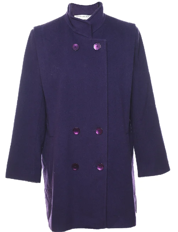 Daily Deals classic jacketDouble Breasted Purple Classic Wool Coat - L