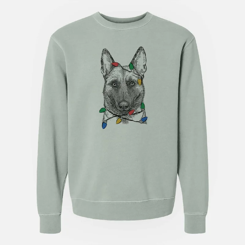 Price Smash retro sports hoodieChristmas Lights Gunther the Belgian Malinois - Unisex Pigment Dyed Crew Sweatshirt Price Smash retro sports hoodieChristmas Lights Gunther the Belgian Malinois - Unisex Pigment Dyed Crew Sweatshirt