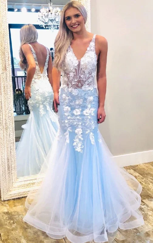 Super Bargain romantic dressromantic dressSexy Mermaid Sky Blue Pageant Dress