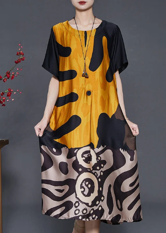 playful dressYellow Print Silk Robe Dresses Oversized Summer