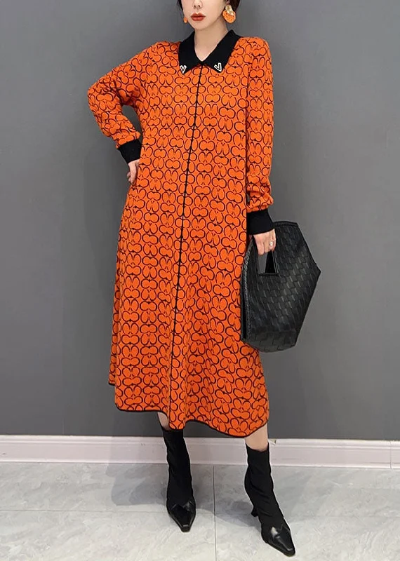 Midnight Madness stylish party dressstylish party dressBrief Orange Peter Pan Collar Print Knit Shirt Dress Winter Midnight Madness stylish party dressstylish party dressBrief Orange Peter Pan Collar Print Knit Shirt Dress Winter