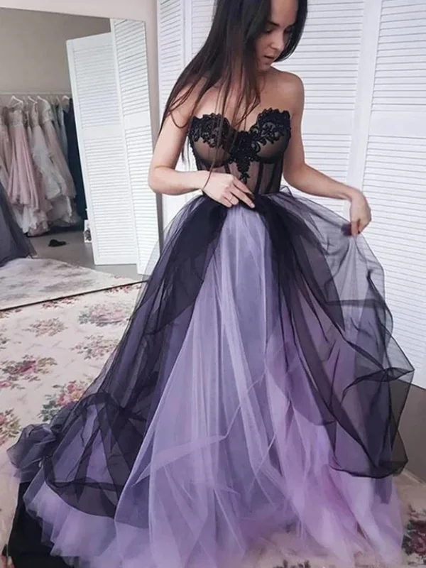 Online Specials ruffle dressruffle dressLovely Strapless Black and Purple Tulle Lace Long Prom Dresses, Black and Purple Tulle Formal Graduation Evening Dresses SP2905