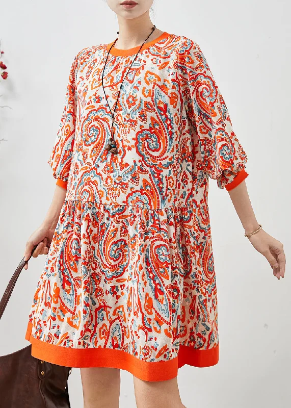 silk dressClassy Orange Print Chiffon Tea Dress Fall