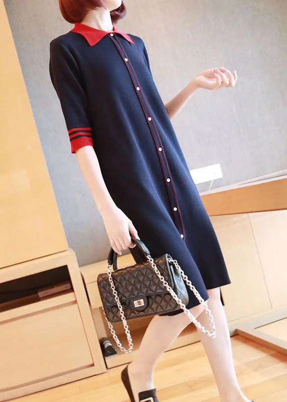 Take Advantage statement dressstatement dressCasual Navy Peter Pan Collar Button Knitted Dresses Half Sleeve