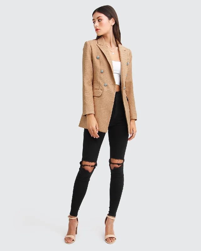 outdoor adventure coatPrincess Polina Textured Weave Blazer - Camel