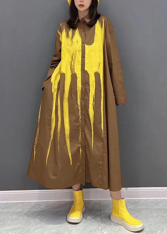 structured dressFashion Yellow Oversized Tie Dye Cotton Holiday Dress Fall