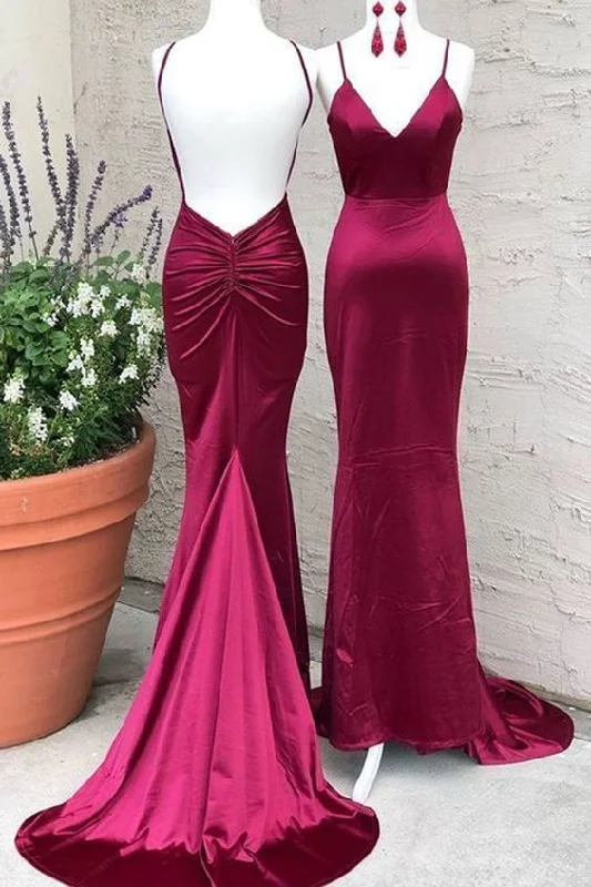 Special Price sleek dresssleek dressFitted Sexy Open Back Burgundy Evening Dress