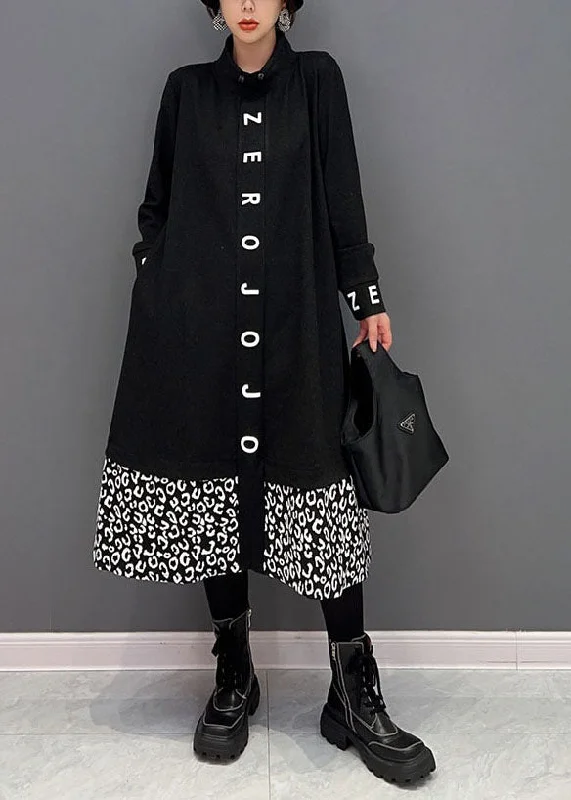 Clearance Event elegant dresselegant dressWomen Black Stand Collar Patchwork Print Cotton Vacation Dresses Spring